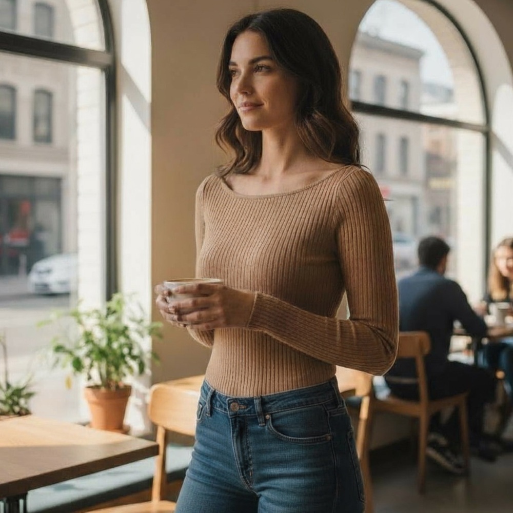 FREE PEOPLE Intimately Ribbed Tan Bodysuit Sweater Top